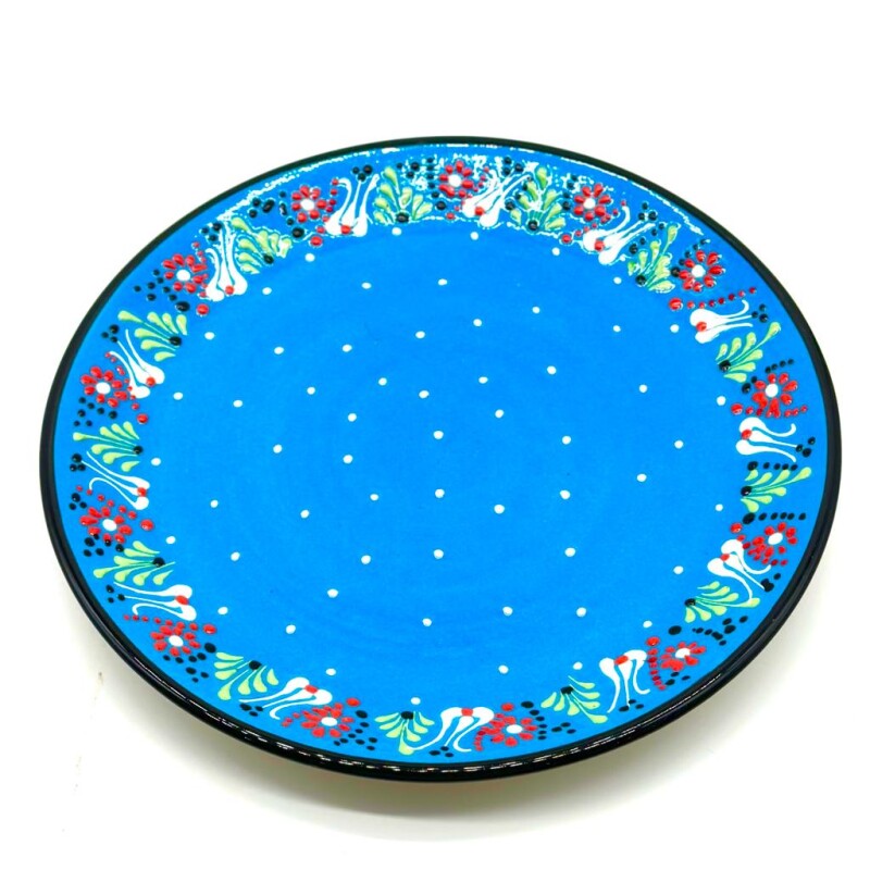 Plato de cerámica pintado 26 cm Celeste