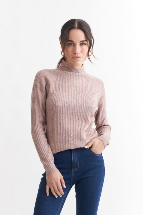 Sweater media polera BEIGE