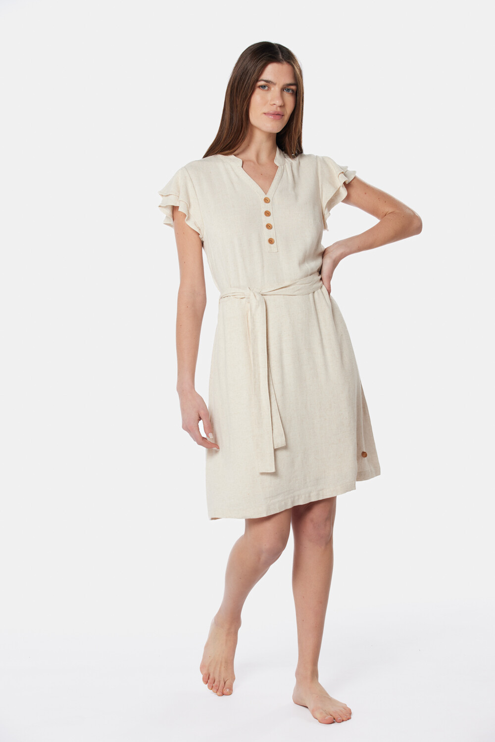 VESTIDO DE LINO Beige