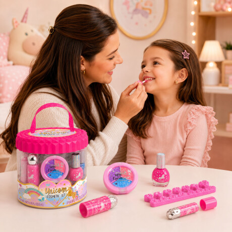 Kit Cosmética Manicura Pedicura Labial Sombra Esmalte p/Niña Unicornio
