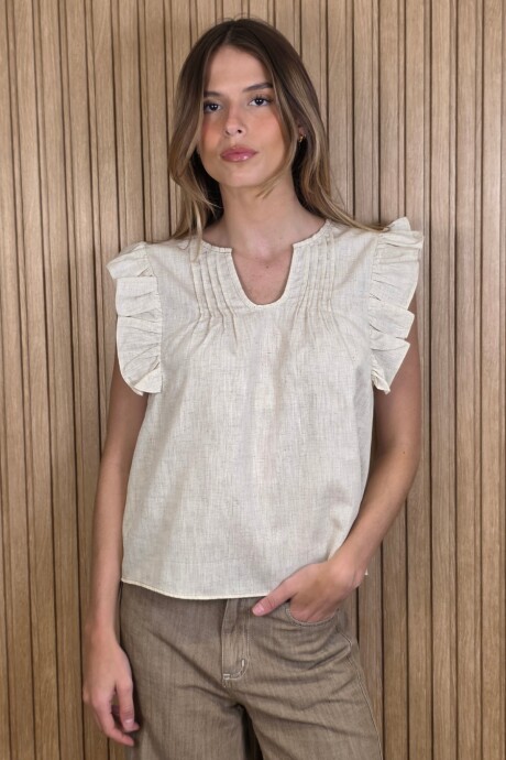 Musculosa Cata Puro Lino Beige Melange