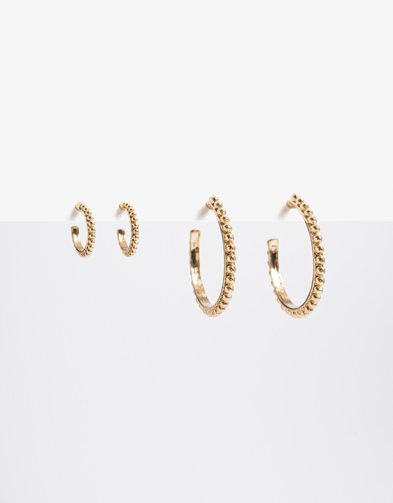 Aros Argollas Set Metal Set De Argolla Torzados Bañado En Oro - Dorado