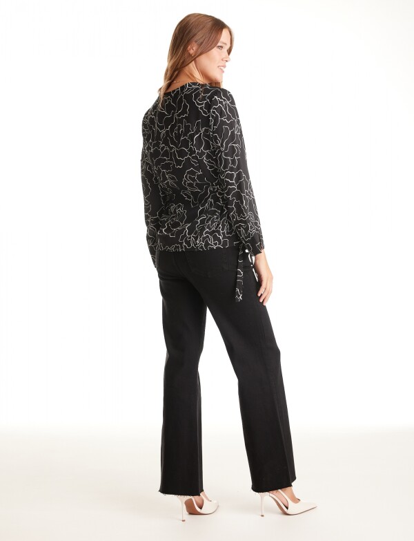 Blusa Botones Flores NEGRO/BLANCO