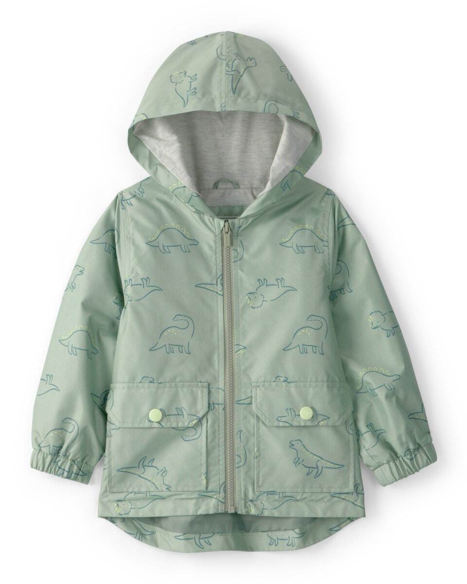 Campera impermeable, verde, diseño dinos 