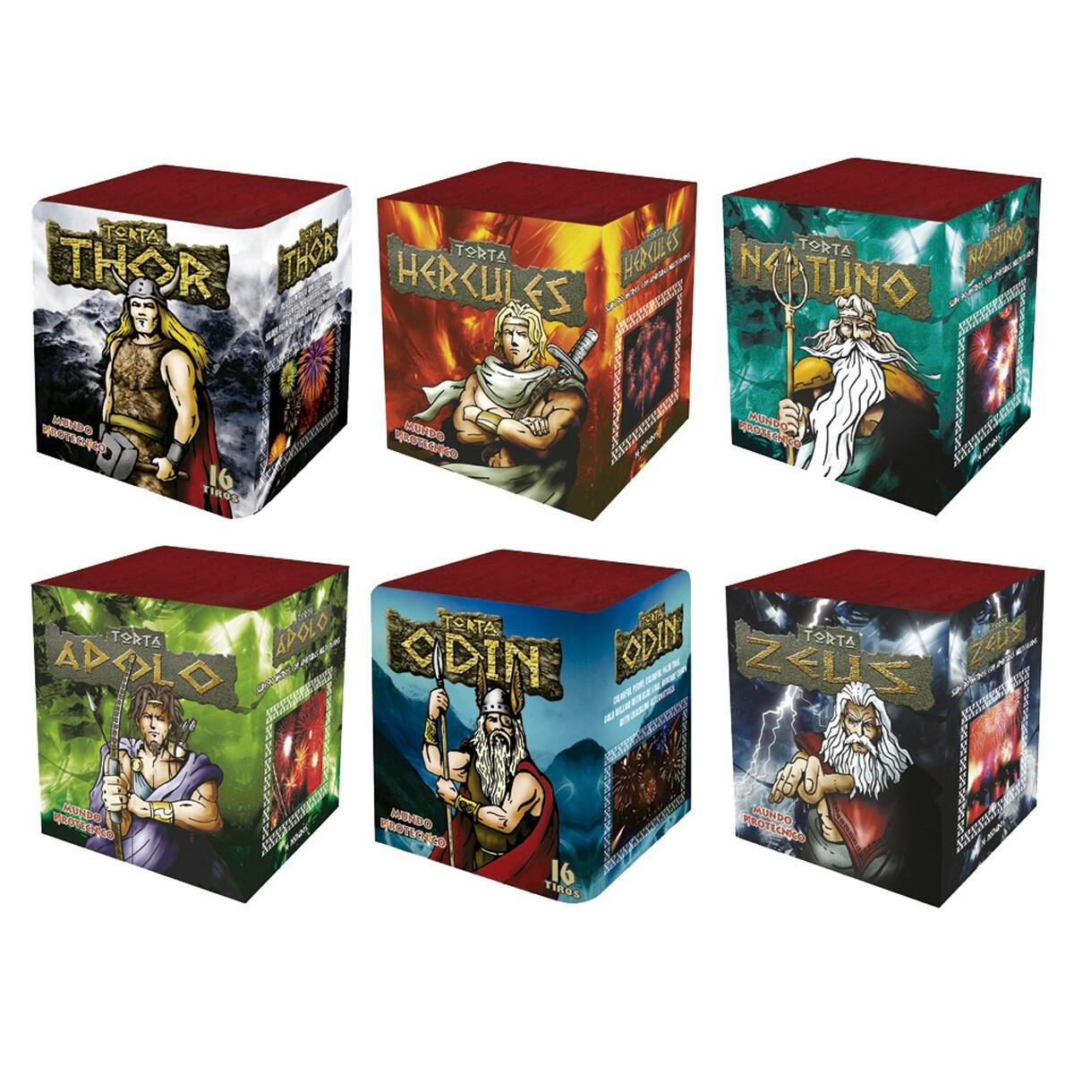 TORTA DIOSES MUNDO PIROTECNICO 16 Tiros 
