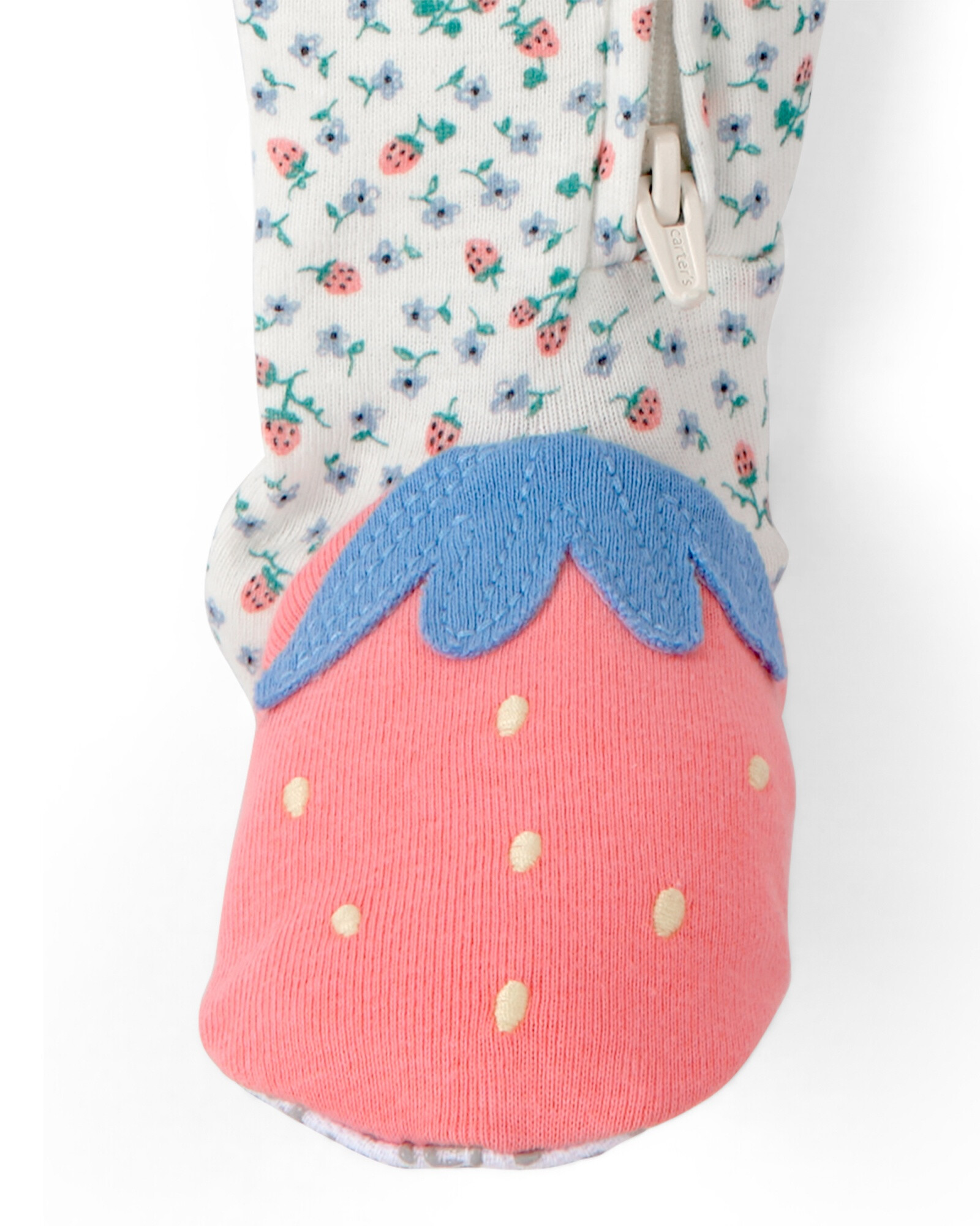 Pijama enterito de algodón con pie, diseño frutillas y flores. Talles 12-24M Sin color