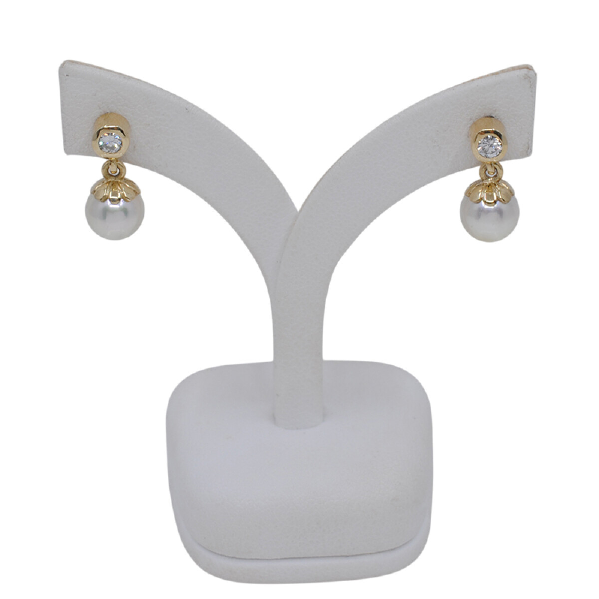 Caravanas oro 18k amarillo con brillantes y perlas de cultivo 7,5mm 