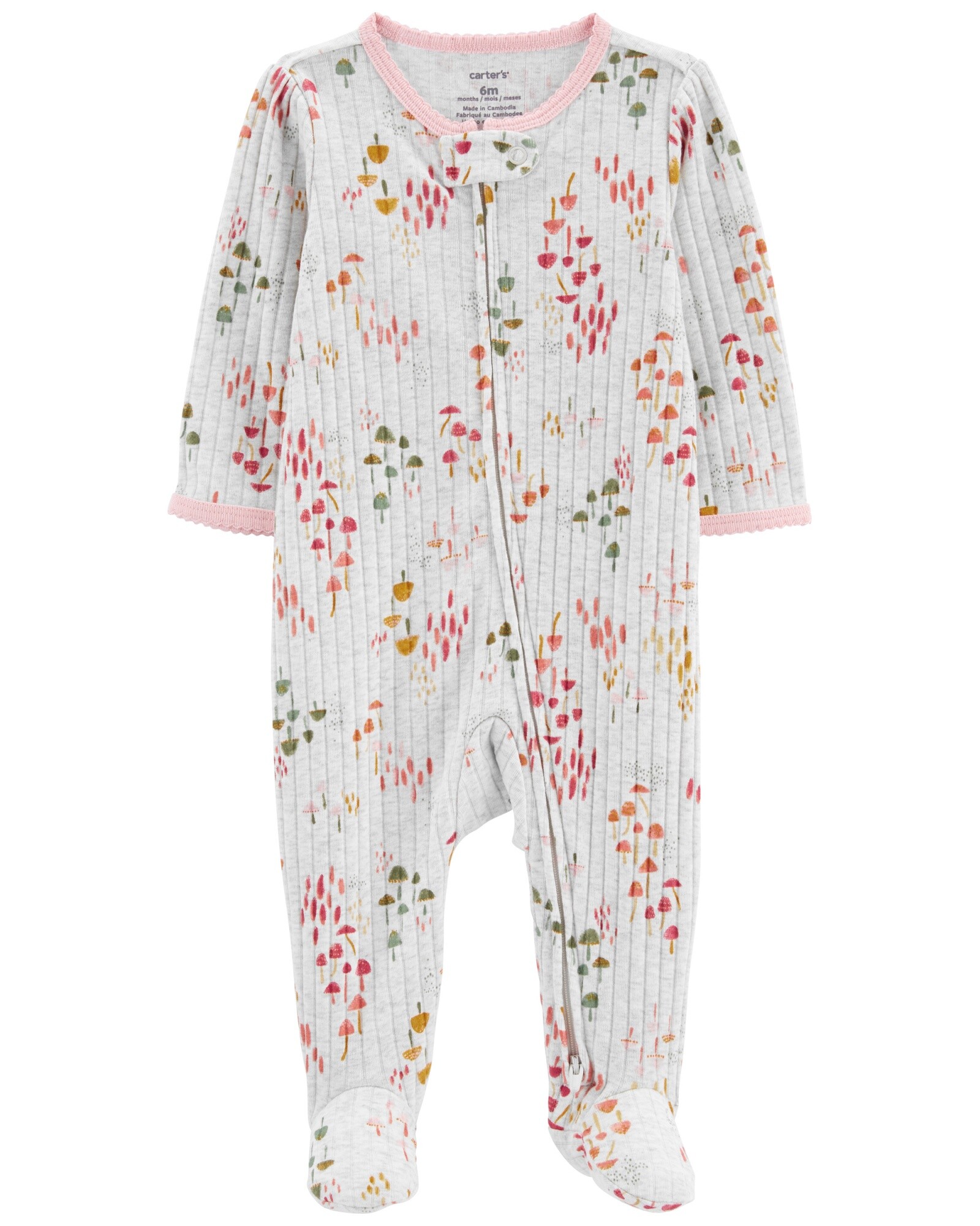 Pijama una pieza de algodón con pie diseño flores Sin color