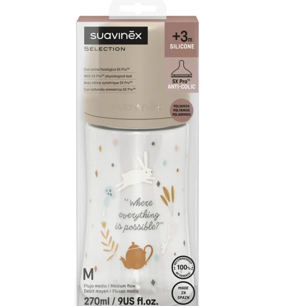Biberón fisiológico 270ml Suavinex Wonder beige Conejo
