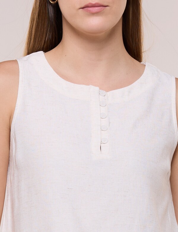 Blusa De Lino Sin Mangas Con Botones BEIGE CLARO