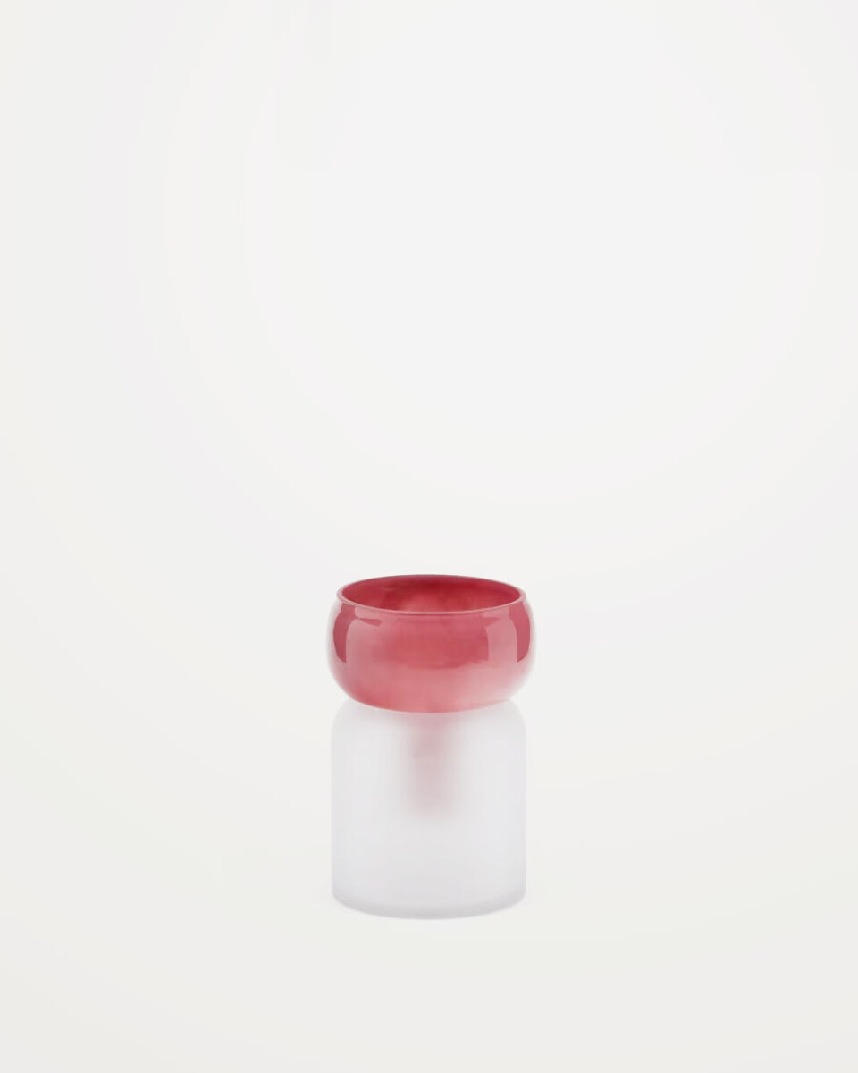 Jarrón Kelse de vidrio transparente y rosa 19 cm 