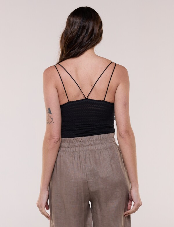 Top Crop Texturado Con Breteles Dobles NEGRO