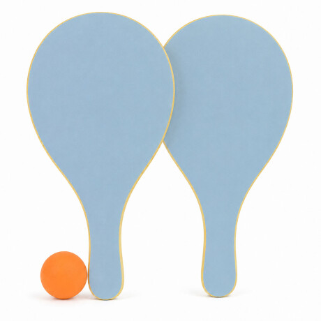 Set De 2 Paletas De Madera Para Playa + Pelota Celeste