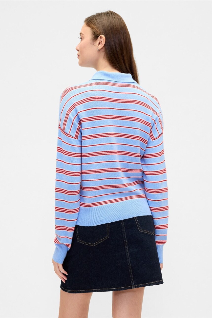 Buzo Cashsoft Tipo Polo Mujer Blue Red Stripe