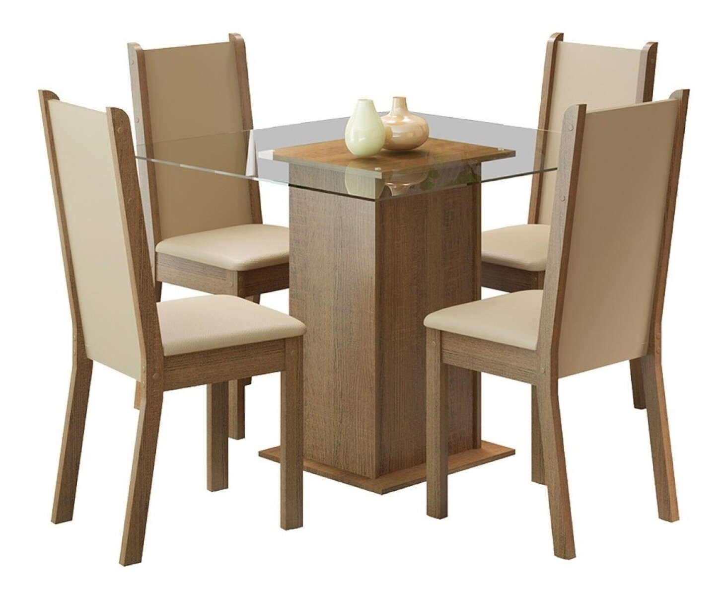 Juego De Comedor 4 Sillas/mesa Living De Vidrio Tapizado Rus - Beige 