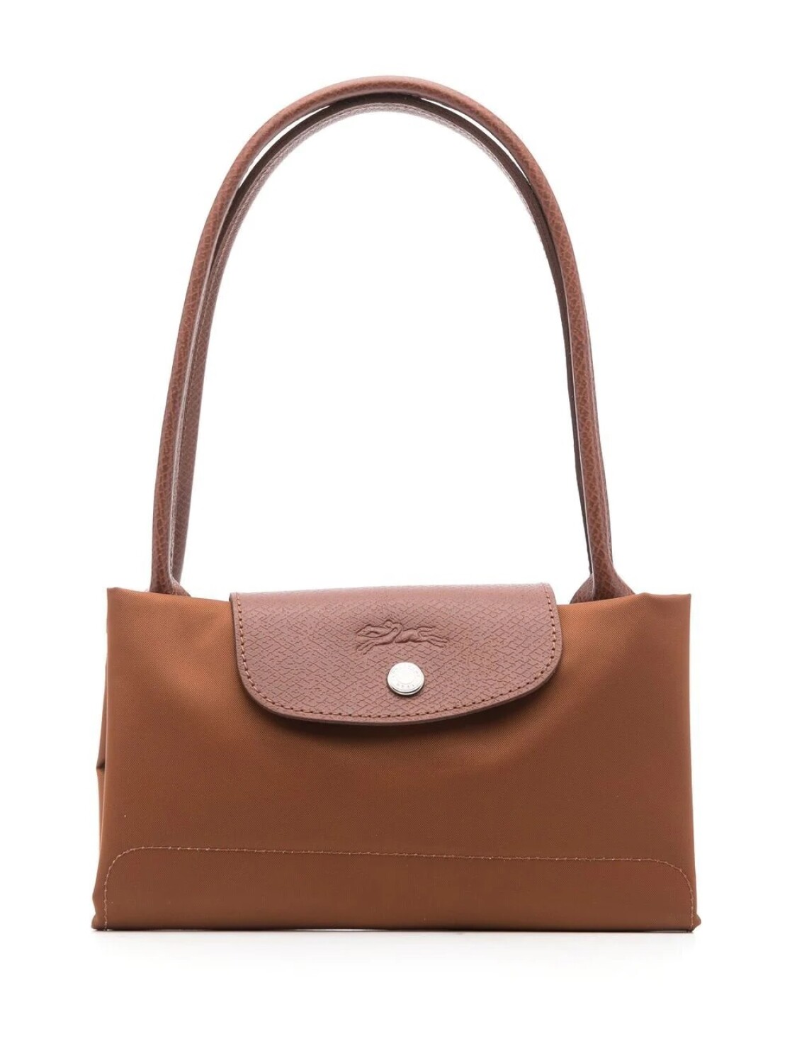 Longchamp -Cartera Longchamp plegable de nylon con cierre y asa larga, Le pliage M Marrón