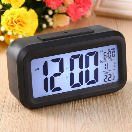 Reloj de escritrio digital con luz y alarma Negro