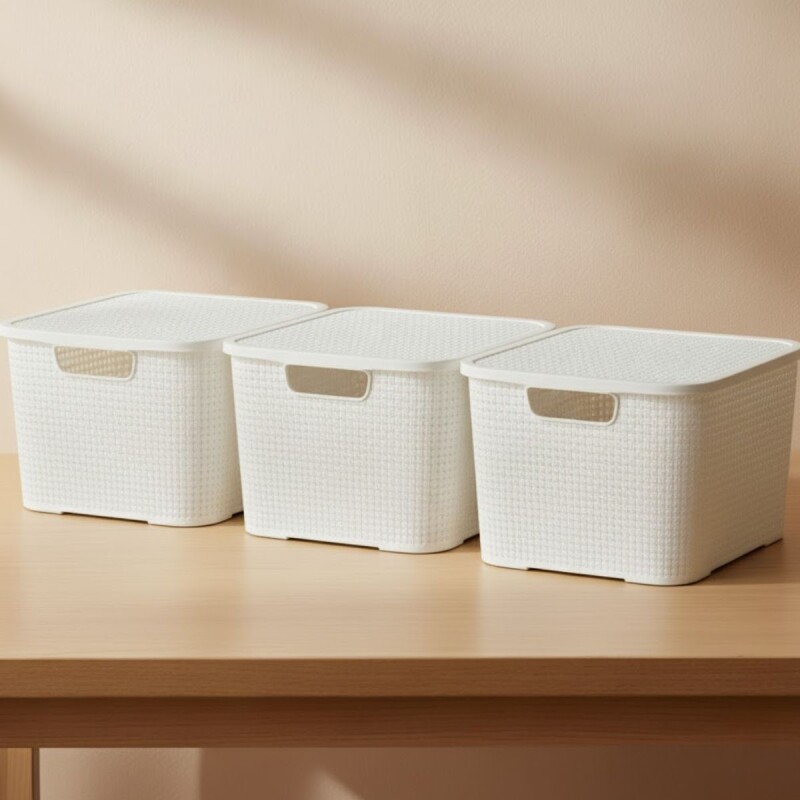 Set x3 Caja ratán 15 lts BLANCO