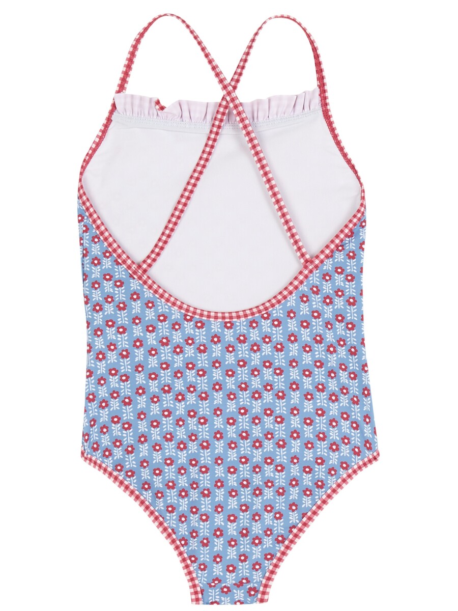 Traje De Baño Con Dos Estampados Azul Claro