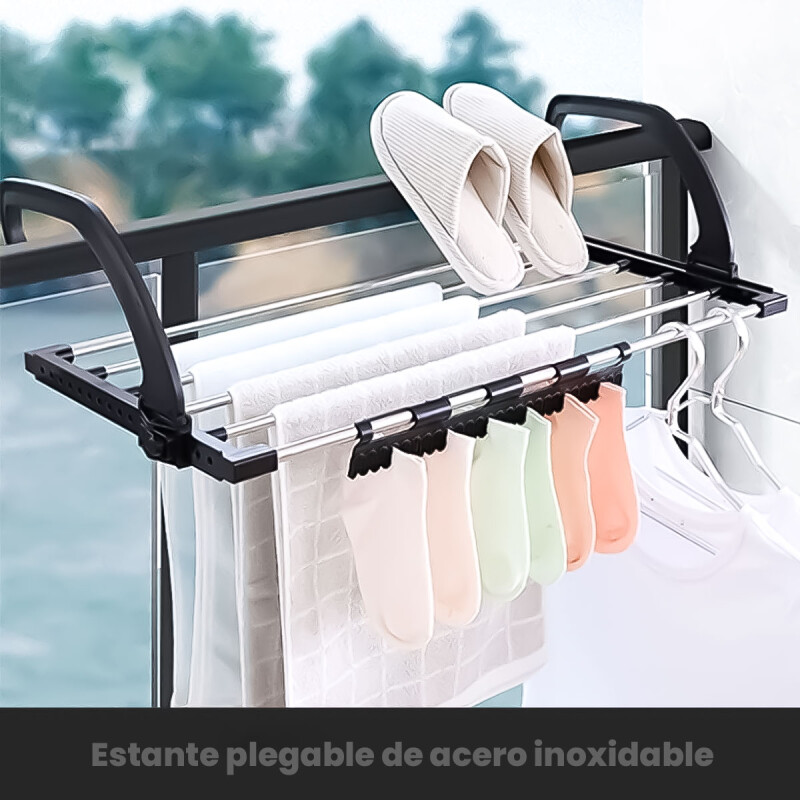Tendedero de Ropa para Balcón y Ventana Resistente Plegable de Color Negro Tendedero de Ropa para Balcón y Ventana Resistente Plegable de Color Negro