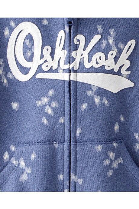 Campera de algodón con felpa, azul, diseño corazones. Talles 2-5T Sin color