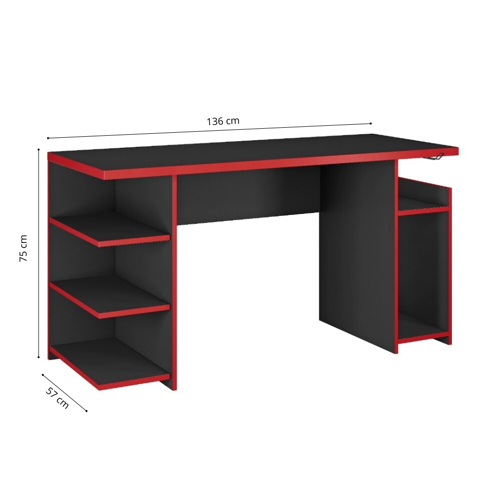 Escritorio gamer / tapa 25 mm / soporte para auriculares ROJO