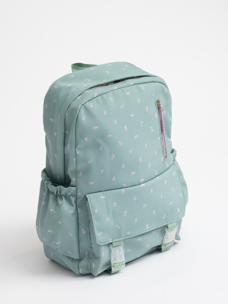 Mochila Estampado Flores Verde
