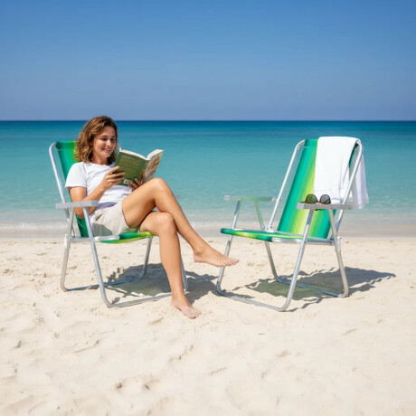 Set X2 Reposeras Sillas Alta Plegables Aluminio Conforto Mor Verde