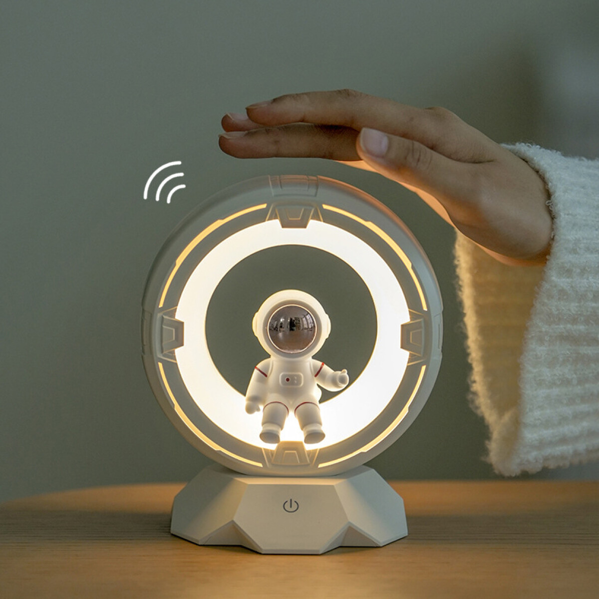Lampara Veladora Astronauta En Anillo De Luz - Blanco 