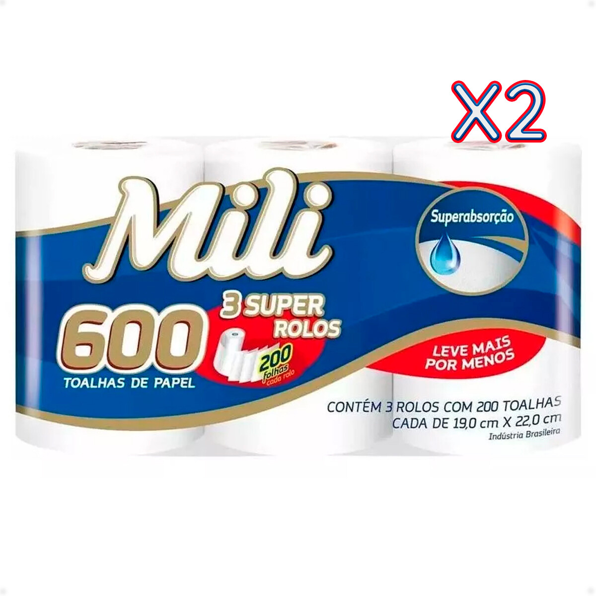 Papel Toalla Cocina Premium Mili 3 Rollos 200 Hojas - X2 