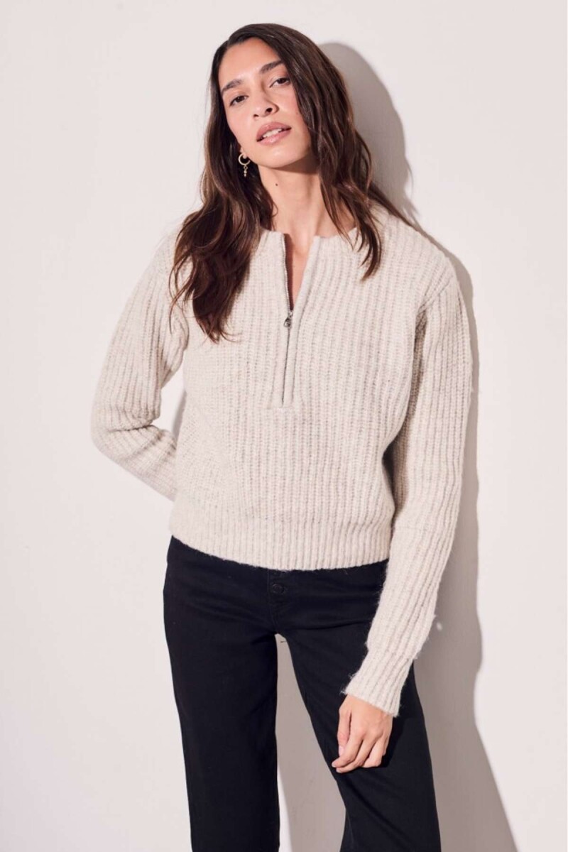 Sweater Medio Cierre - Beige Melange 