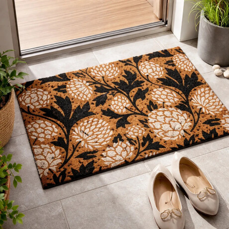 Alfombra Puerta Entrada Felpudo Coco Goma 40X60 Flores Blancas