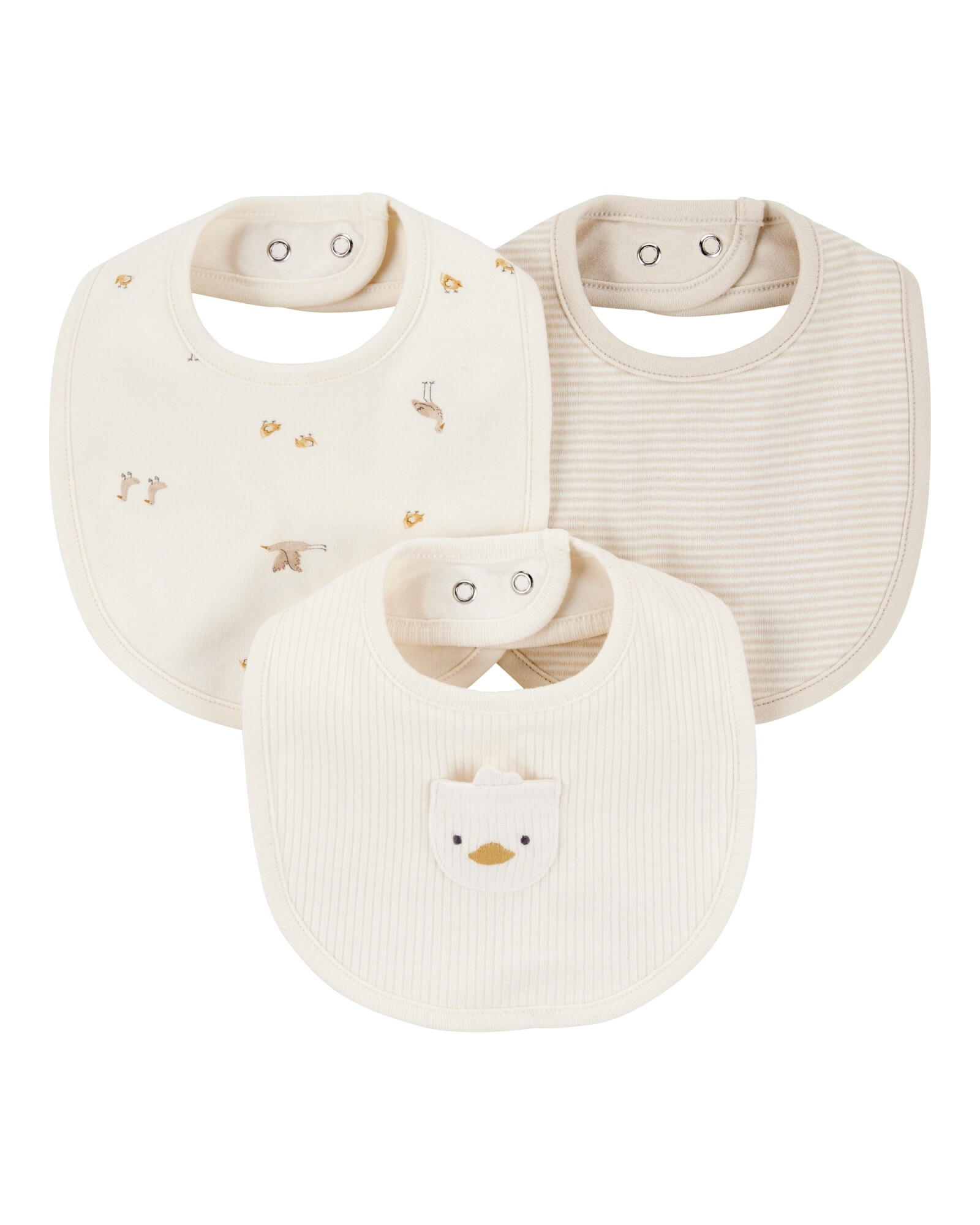Pack tres baberos de algodón, diseño patito Sin color