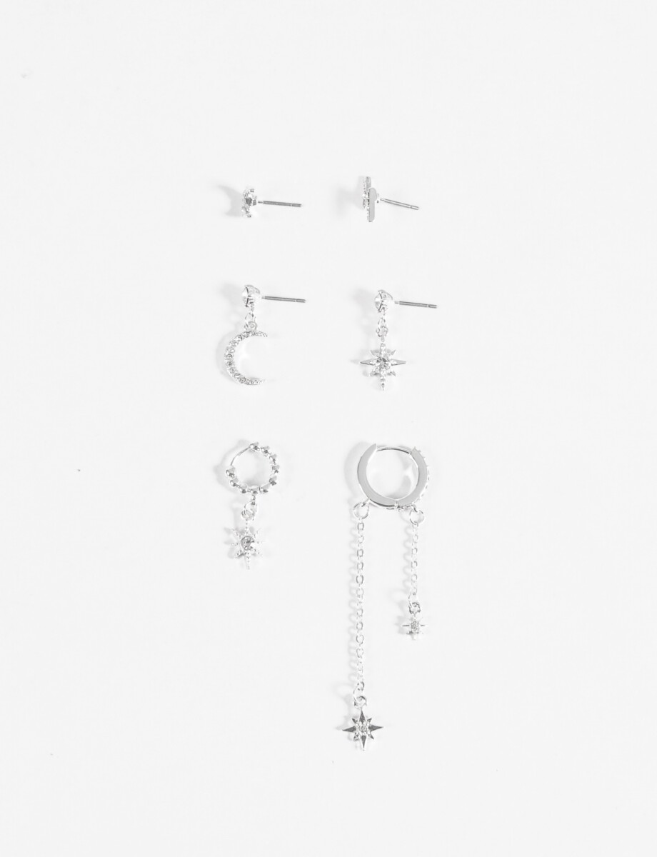 Set de caravanas mystic strass - plateado 
