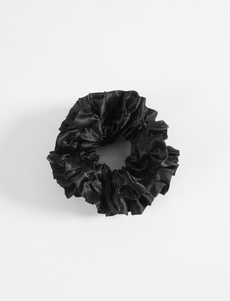 Gomita de pelo scrunchie flor - negro 