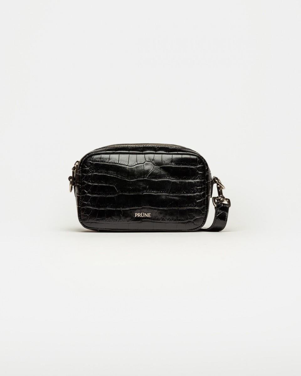 Bandolera New Eterial en Cuero Croco Shine - Negro 