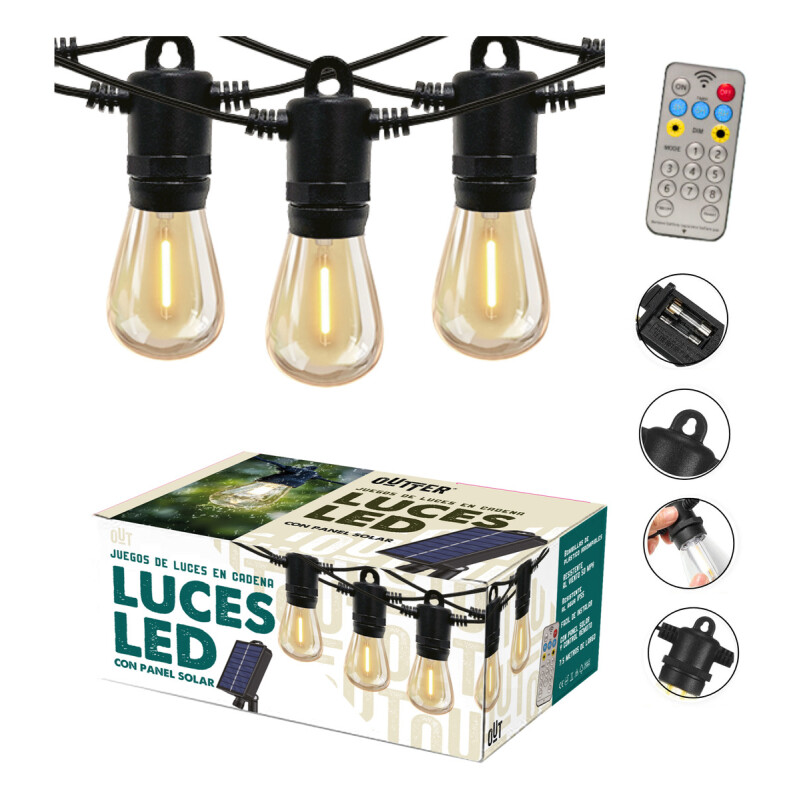 Guirnalda Guia De Luces Led Solar 7.5 Mts Luz Cálida Blanco