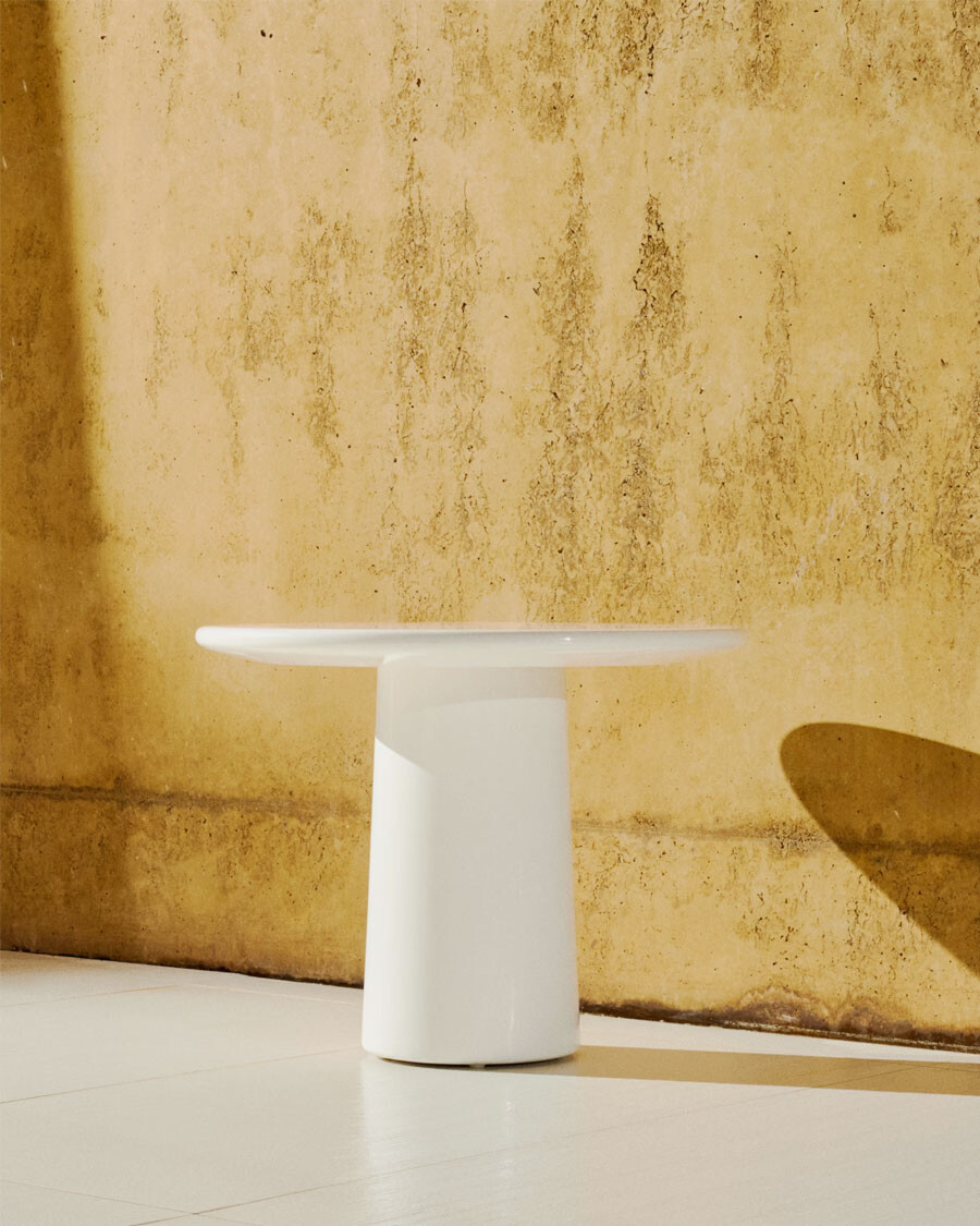 Mesa de centro Albanella de cemento con acabado blanco brillante Ø65 cm