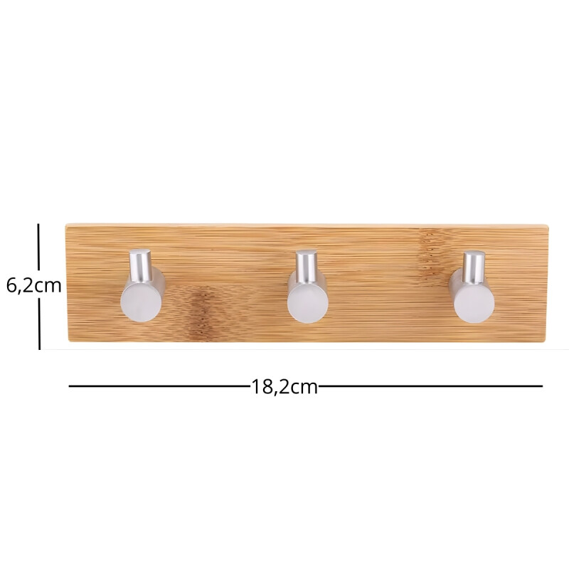 Perchero De Pared Colgante Adhesivo 3 Ganchos Madera Y Metal MADERA