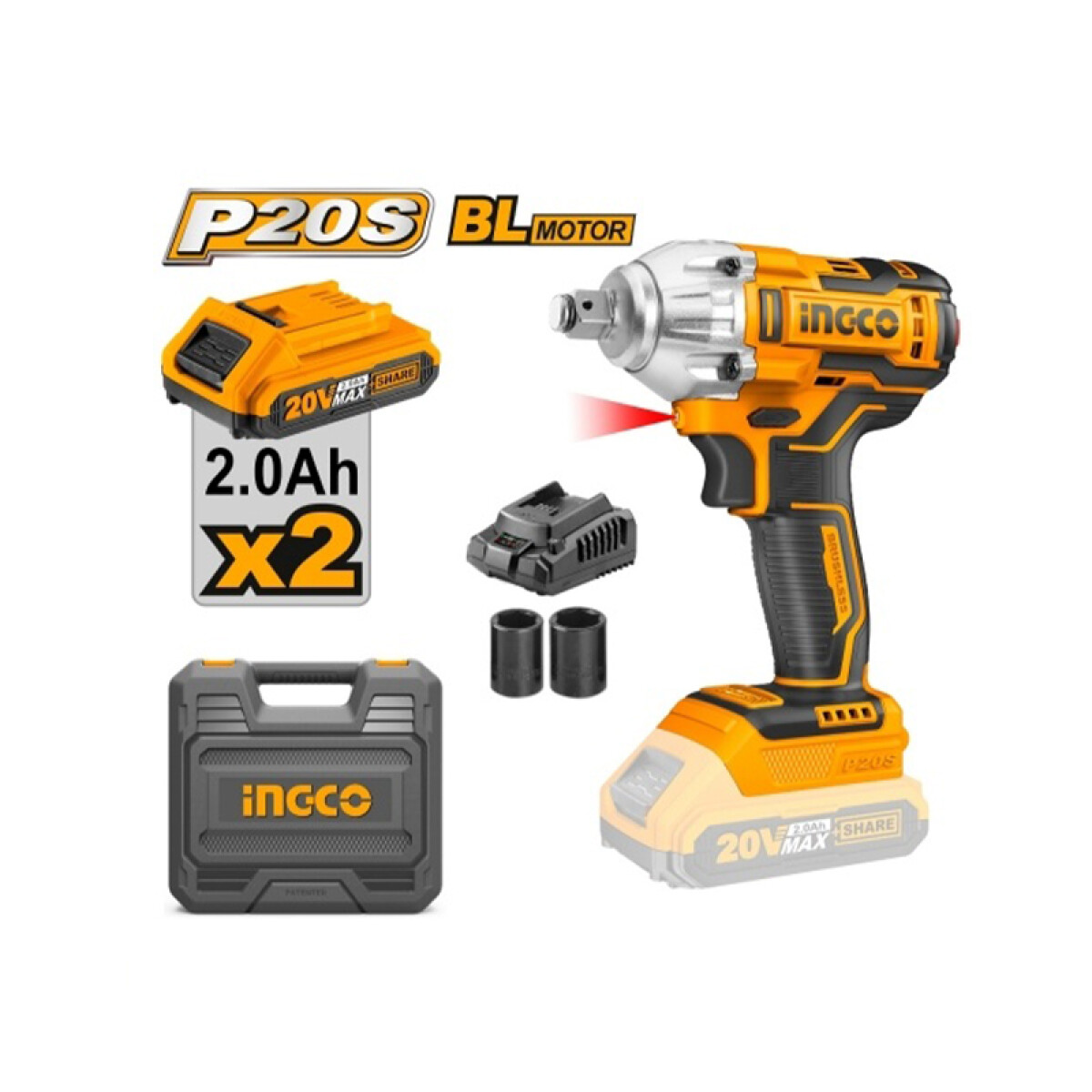 Llave de impacto 1/2" 20V 300NM c/2 baterías - ING0132 