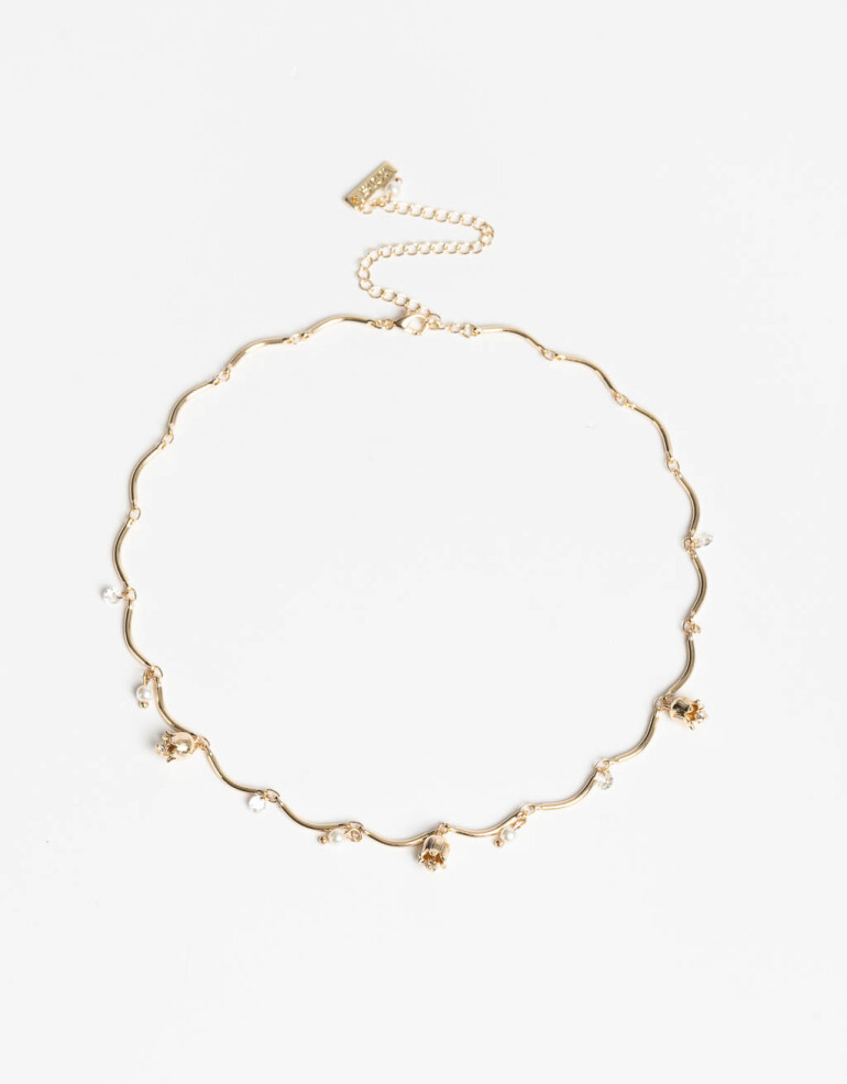 Collares Cortos Strass Collar Corto Tulipanes Con Cubic - Dorado