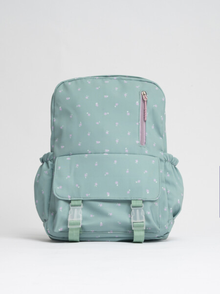 Mochila Estampado Flores Verde
