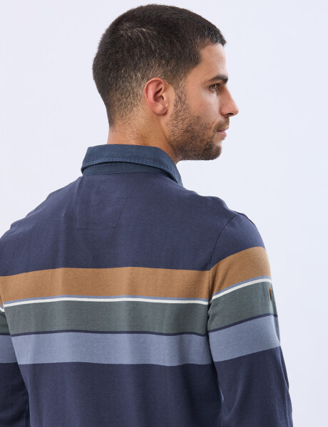 REMERA POLO RAYADA EN ALGODÓN Azul
