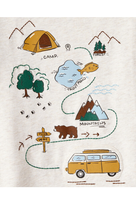 Remera de algodón, manga corta, estampa camping Sin color