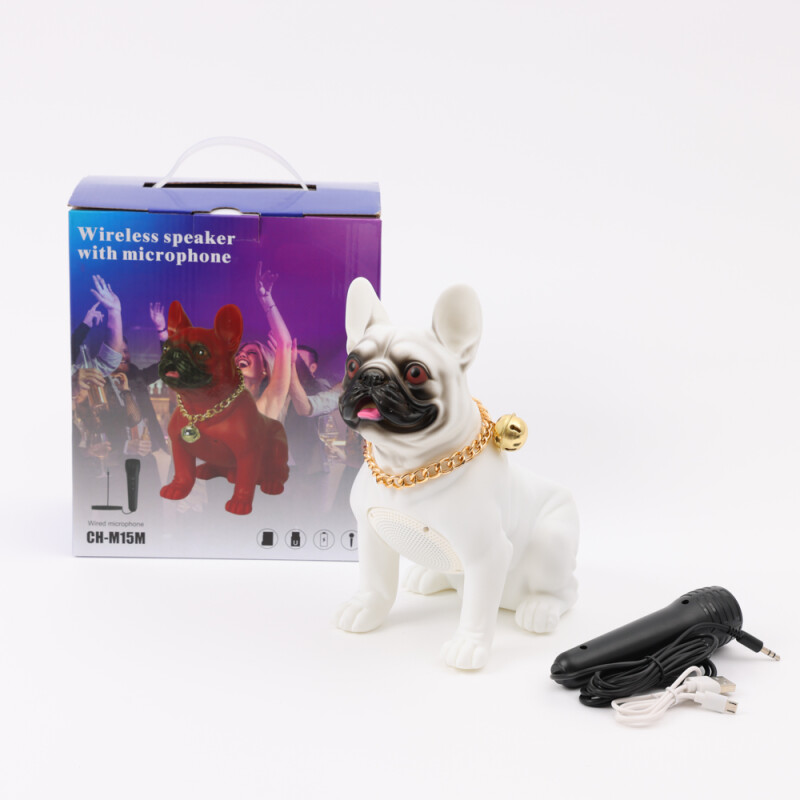 Parlante portátil CH-M15M USB mediano diseño perro blanco con micrófono Parlante portátil CH-M15M USB mediano diseño perro blanco con micrófono