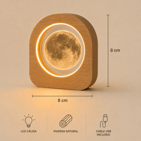 Lámpara veladora vidrio y madera 8x8cm Luna