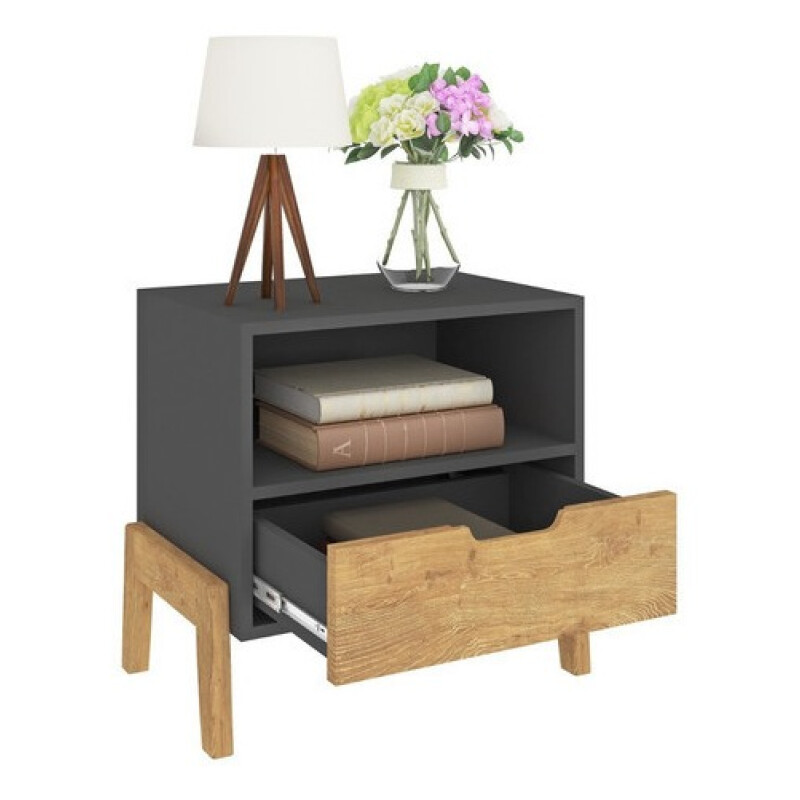 Mesa De Luz Nordica Living Dormitorio Combinada 1 Cajón X2 Negro