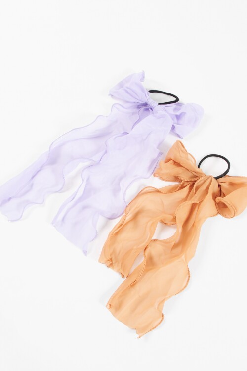 Gomita scrunchie moña tul lila