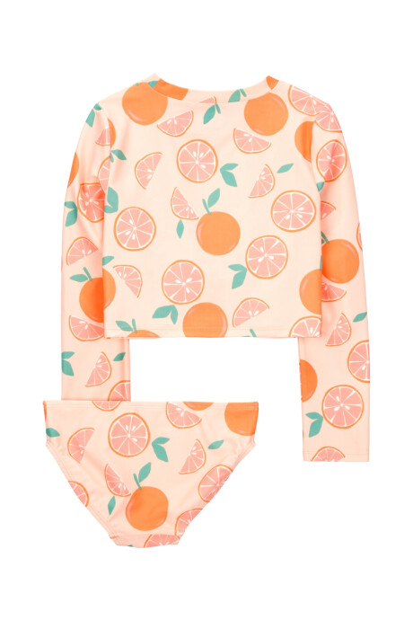 Malla de baño dos piezas, protección UPF 50+, manga larga, diseño naranjas Sin color