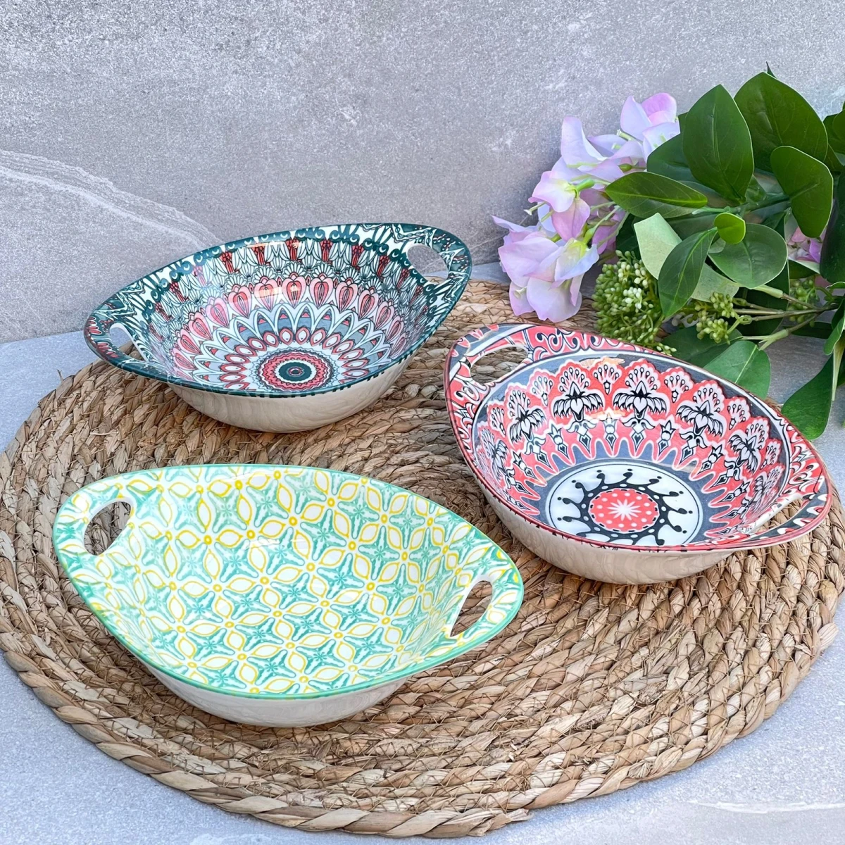 Juego De 3 Cazuela Fuente Cerámica C/Asas 20cm x 16cm x 5cm 